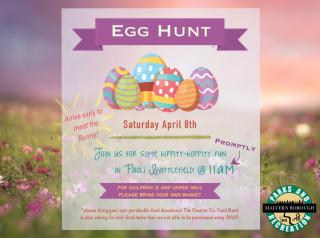 Malvern Borough Egg Hunt scheduled for Saturday, April 8, 2023 @ 11AM located at the Paoli Battlefield!