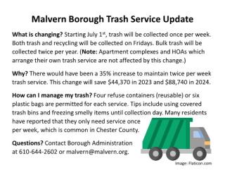 Malvern Borough Trash Service Update