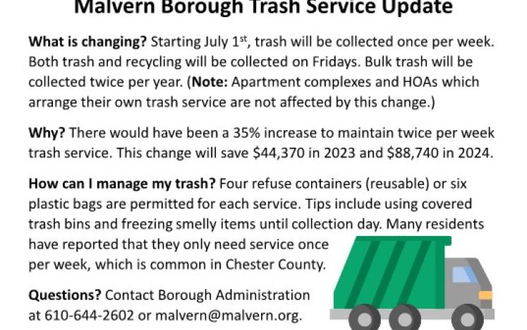Malvern Borough Trash Service Update